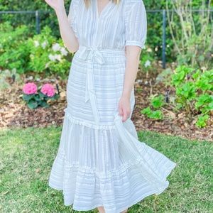 NWT- Anthro Large Ivory and Black Stripped Dress